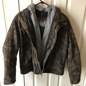 Levis Mens Camo Bomber Jacket Removable Hoodie